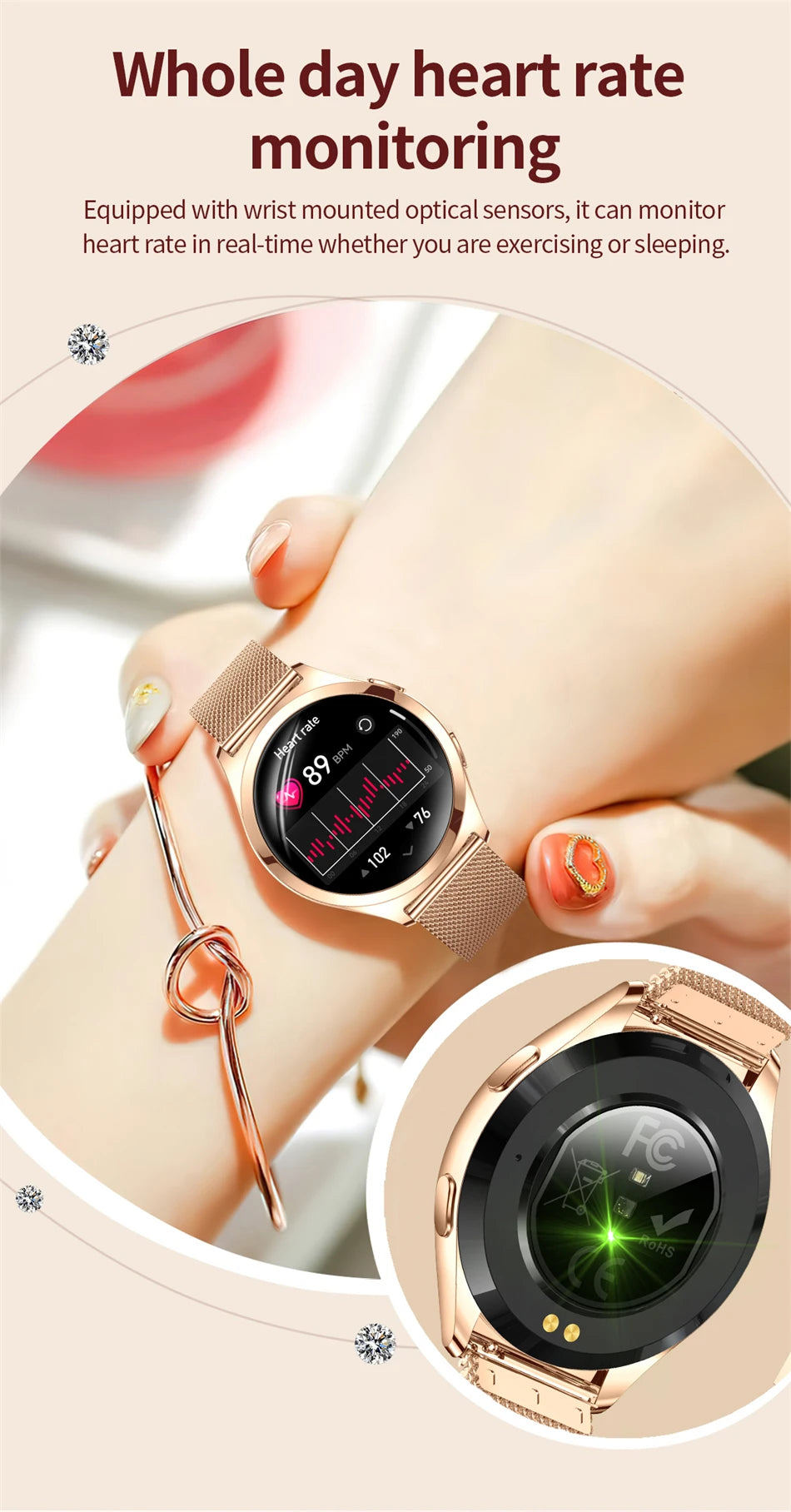 LIGE Women’s Smartwatch – 1.27” AMOLED HD Screen Bluetooth Call Watch