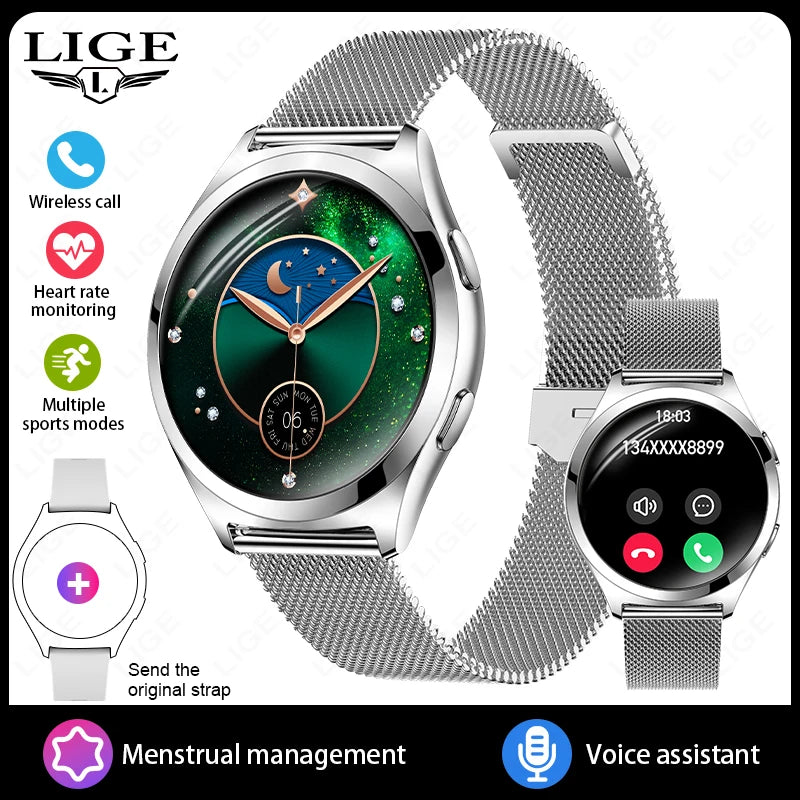 LIGE Women’s Smartwatch – 1.27” AMOLED HD Screen Bluetooth Call Watch