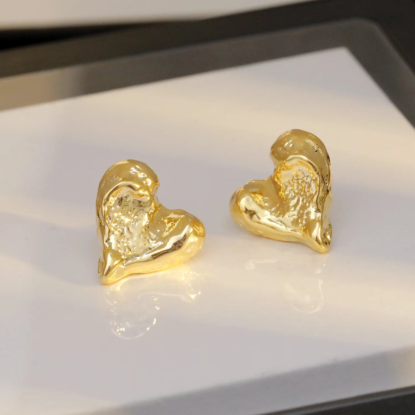 Gold Heart Stud Earrings – Minimalist Women’s Wedding Jewelry