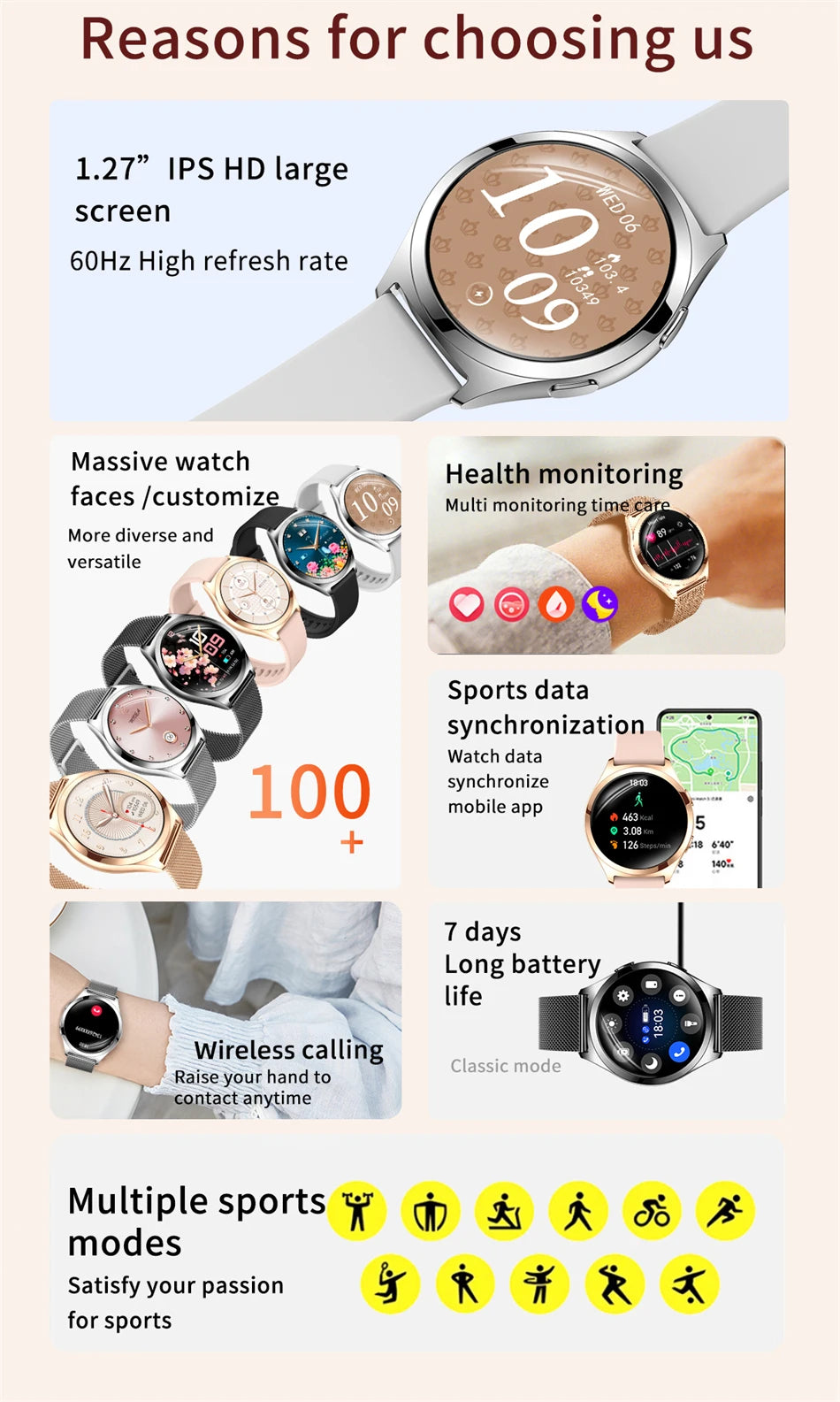 LIGE Women’s Smartwatch – 1.27” AMOLED HD Screen Bluetooth Call Watch