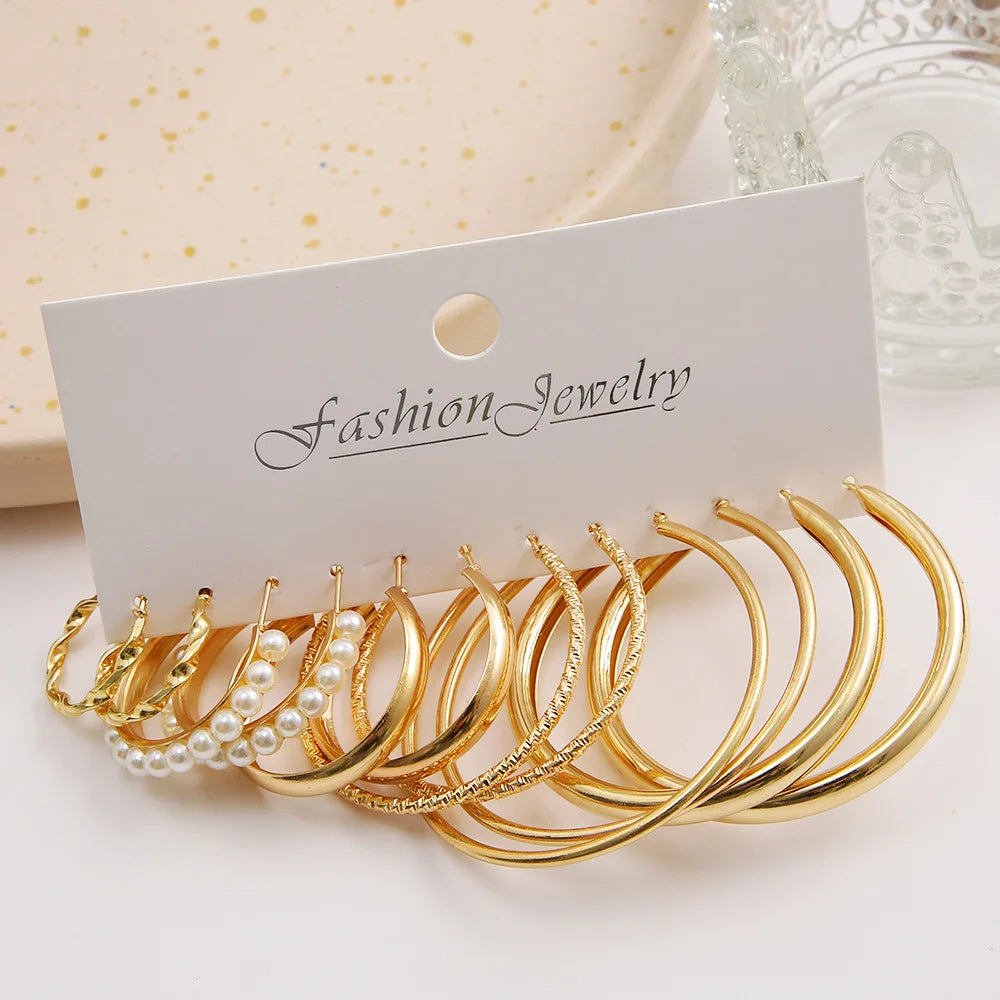 Geometric Stud Earrings Set – Exaggerated Women’s Fashion Jewelry