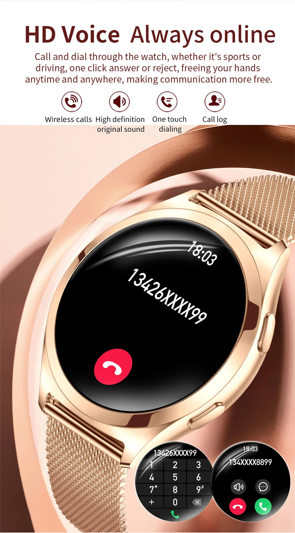 LIGE Women’s Smartwatch – 1.27” AMOLED HD Screen Bluetooth Call Watch