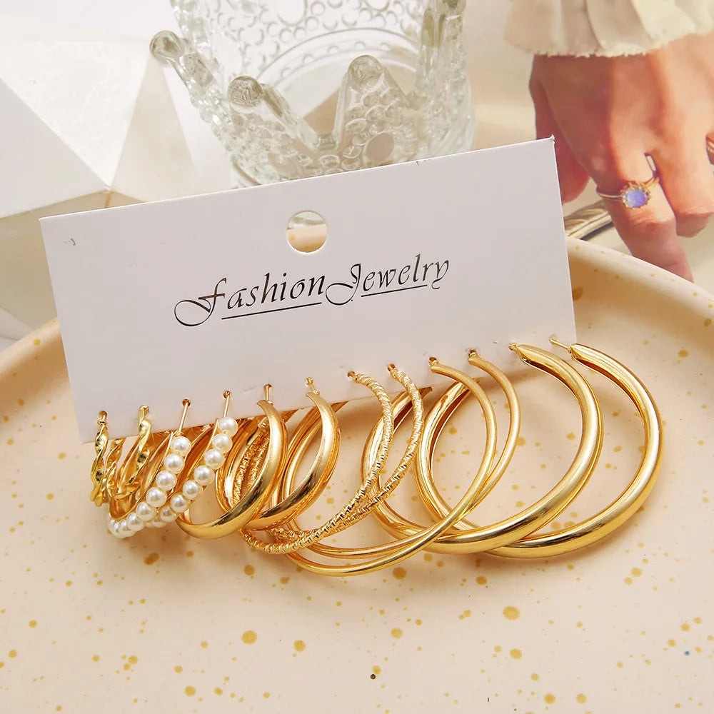 Geometric Stud Earrings Set – Exaggerated Women’s Fashion Jewelry