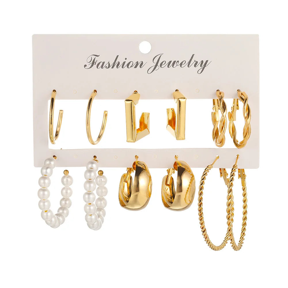 Geometric Stud Earrings Set – Exaggerated Women’s Fashion Jewelry