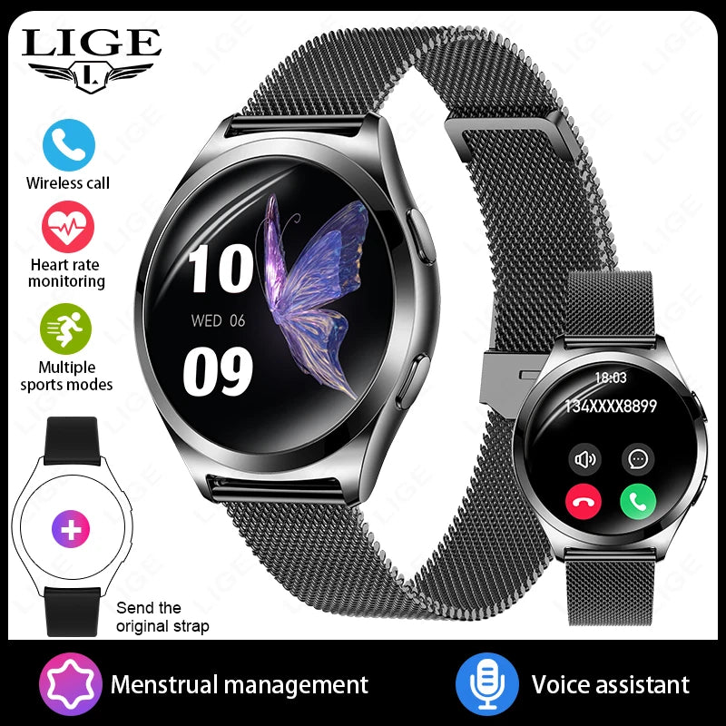 LIGE Women’s Smartwatch – 1.27” AMOLED HD Screen Bluetooth Call Watch