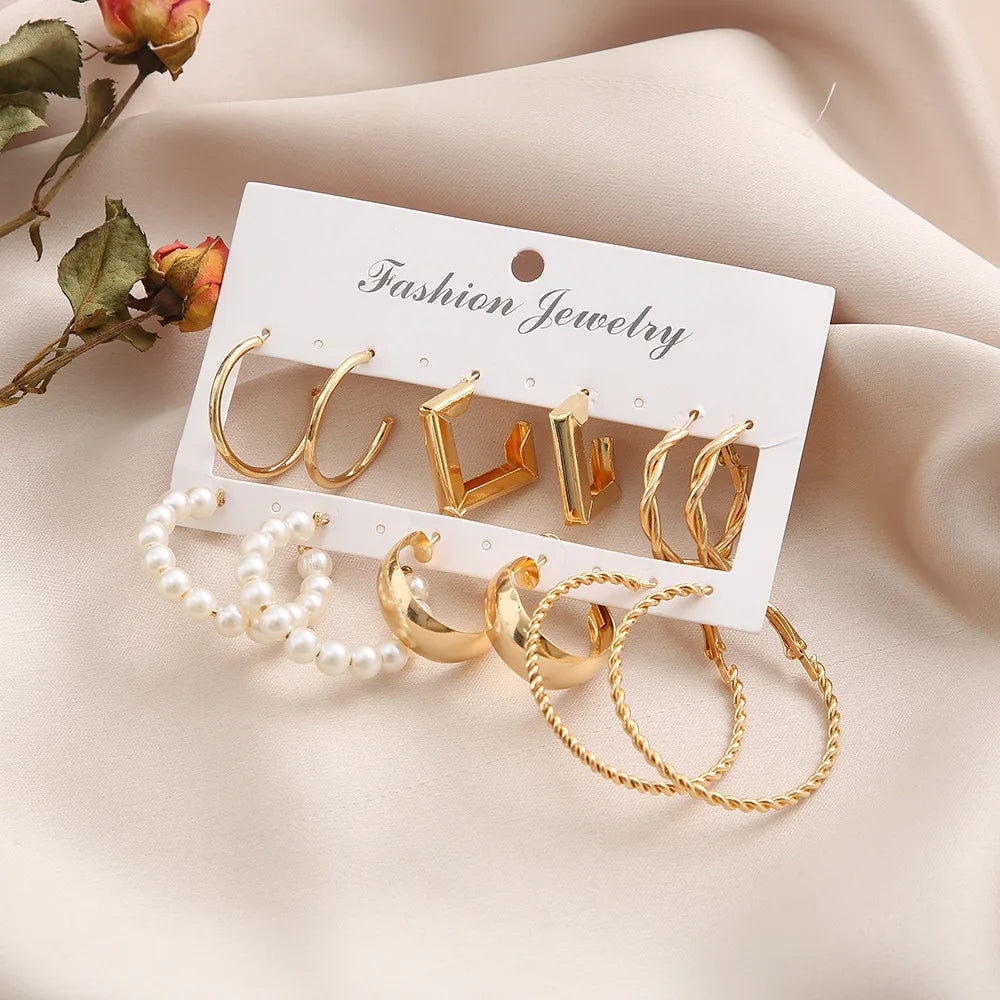 Geometric Stud Earrings Set – Exaggerated Women’s Fashion Jewelry