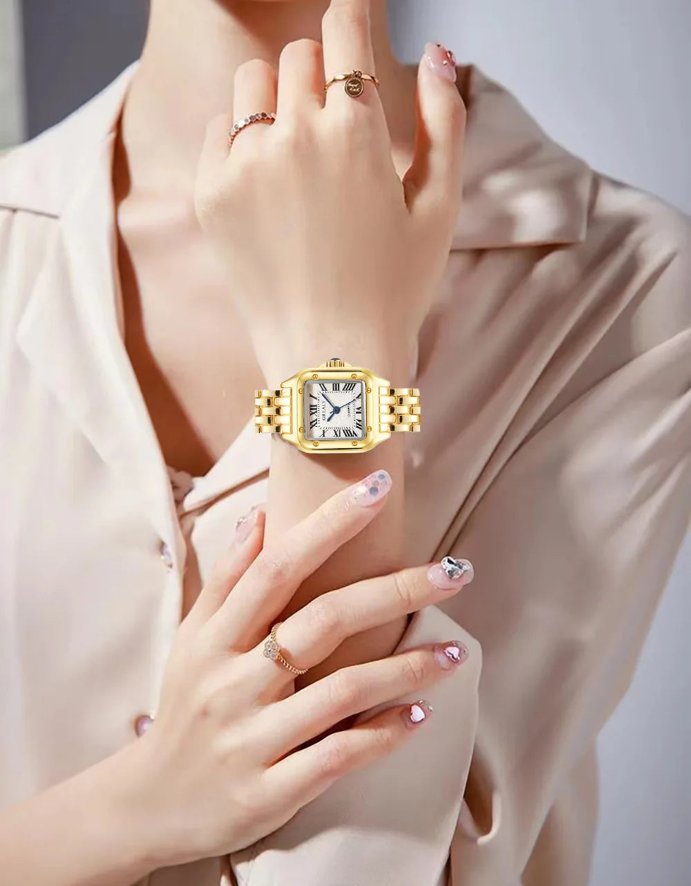 Women’s Gold Stainless Steel Watch – Luxury Business Quartz Wristwatch