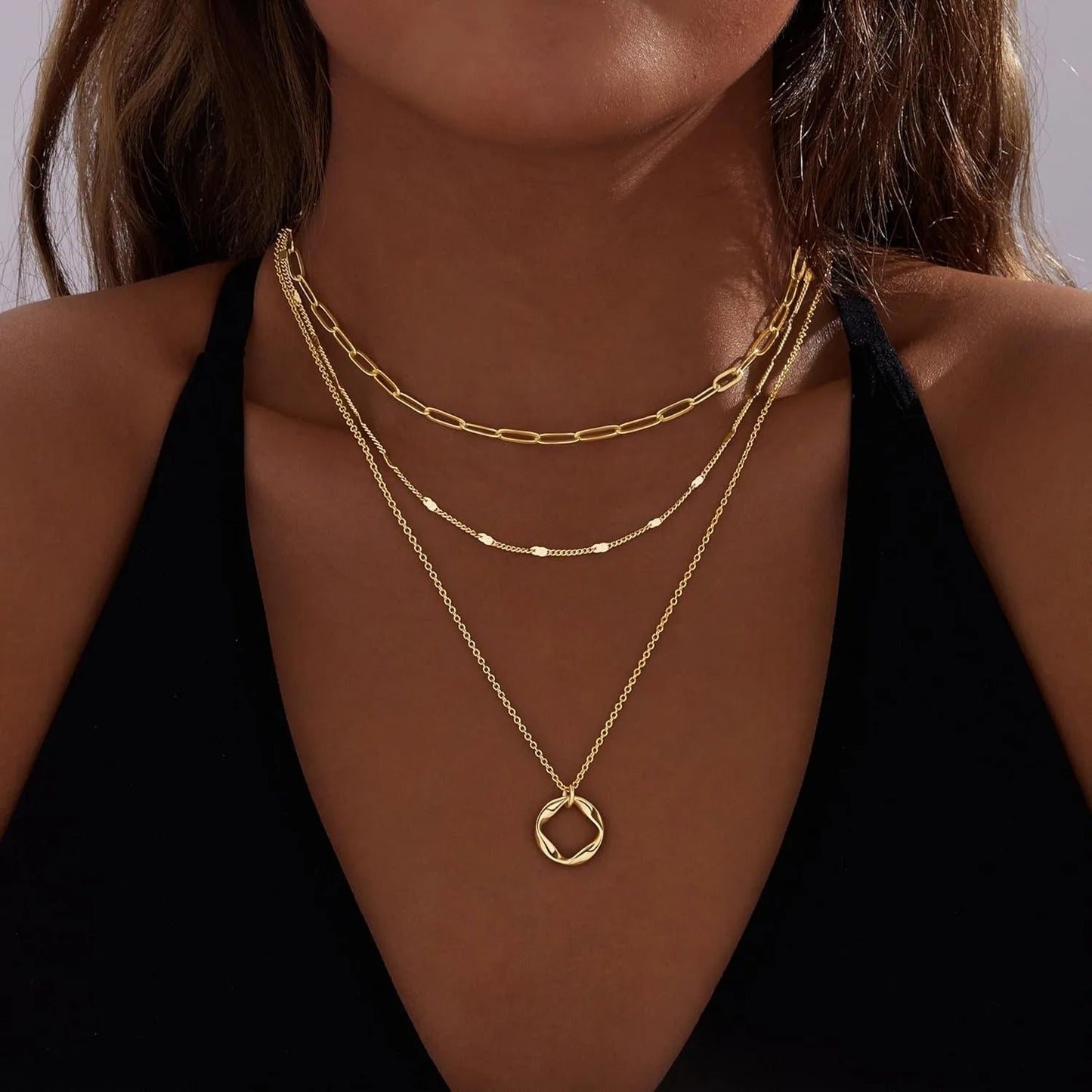 Layered Gold Necklace Set – Women’s 14K Plated Paperclip Chain Jewelry