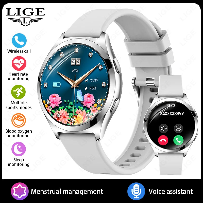 LIGE Women’s Smartwatch – 1.27” AMOLED HD Screen Bluetooth Call Watch