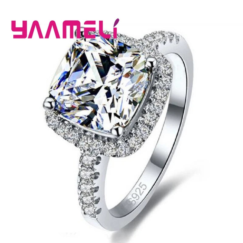925 Sterling Silver Ring – Unisex Wedding Engagement Zircon Jewelry
