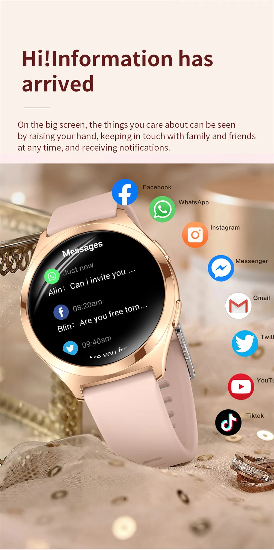 LIGE Women’s Smartwatch – 1.27” AMOLED HD Screen Bluetooth Call Watch