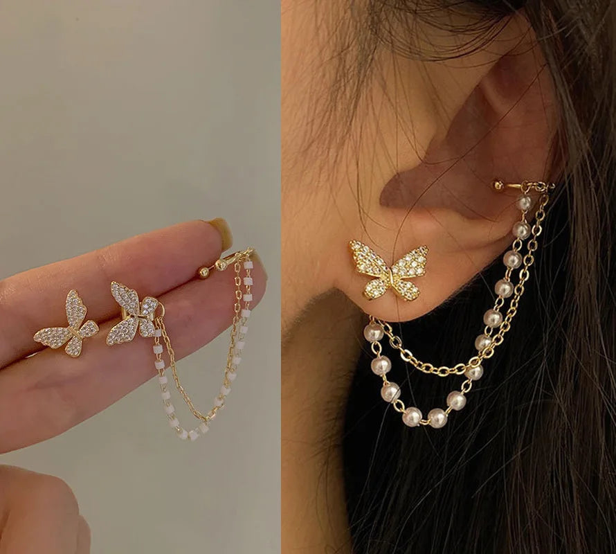 Butterfly Zircon Ear Cuff – Silver Plated Clip Earrings for Women
