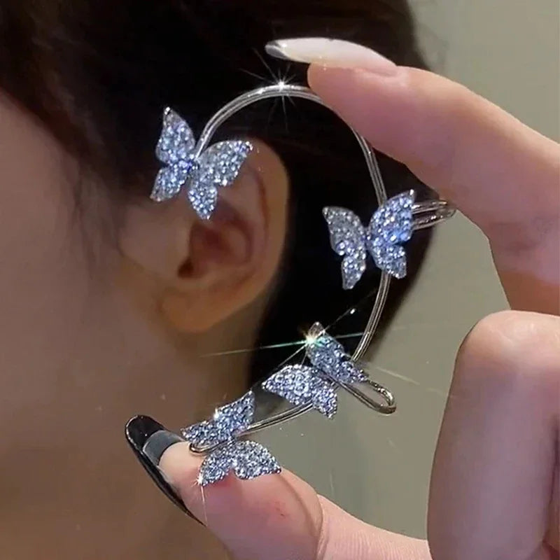 Butterfly Zircon Ear Cuff – Silver Plated Clip Earrings for Women
