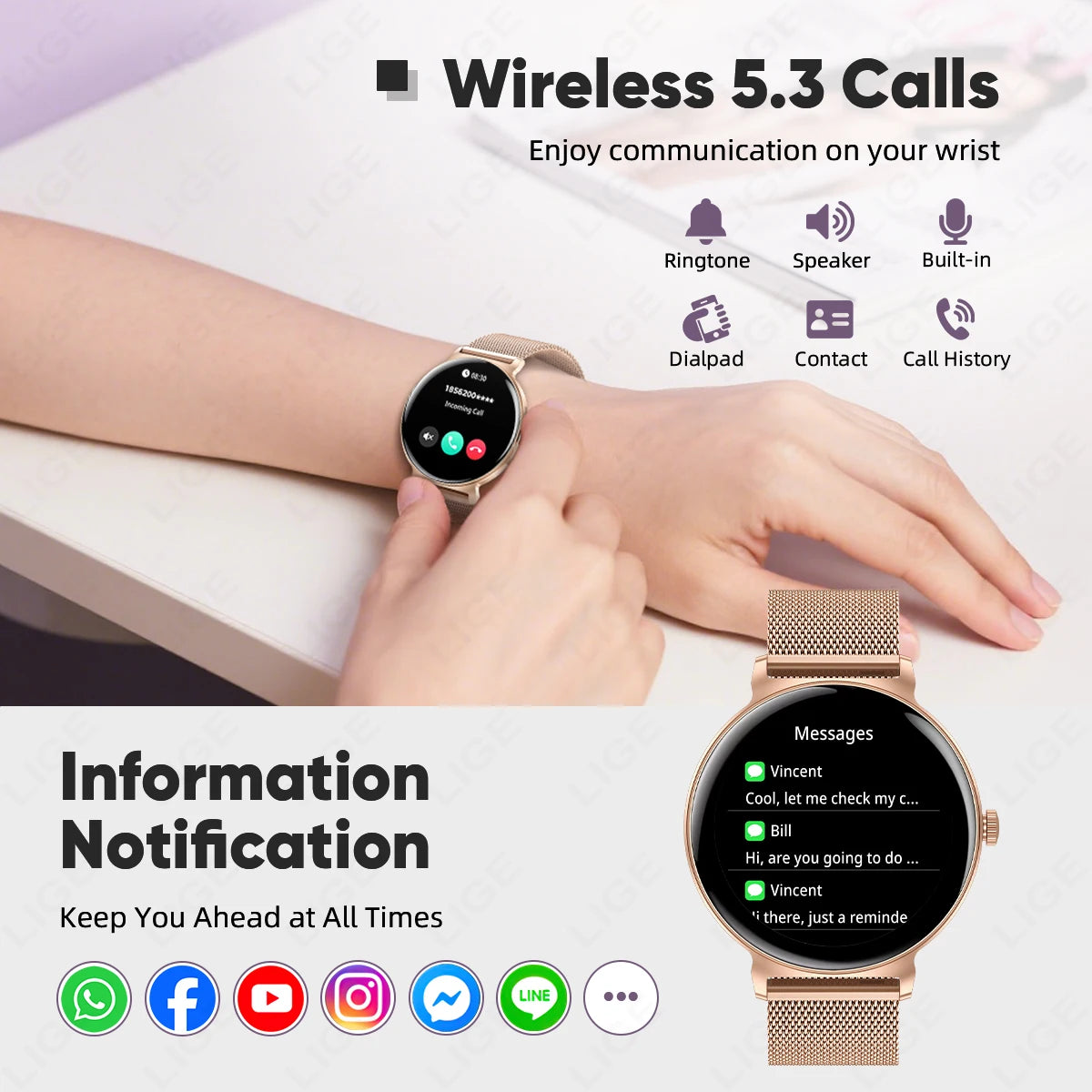 LIGE 2025 Women’s Smartwatch – 1.27” Full Touch Bluetooth Call Fitness Watch