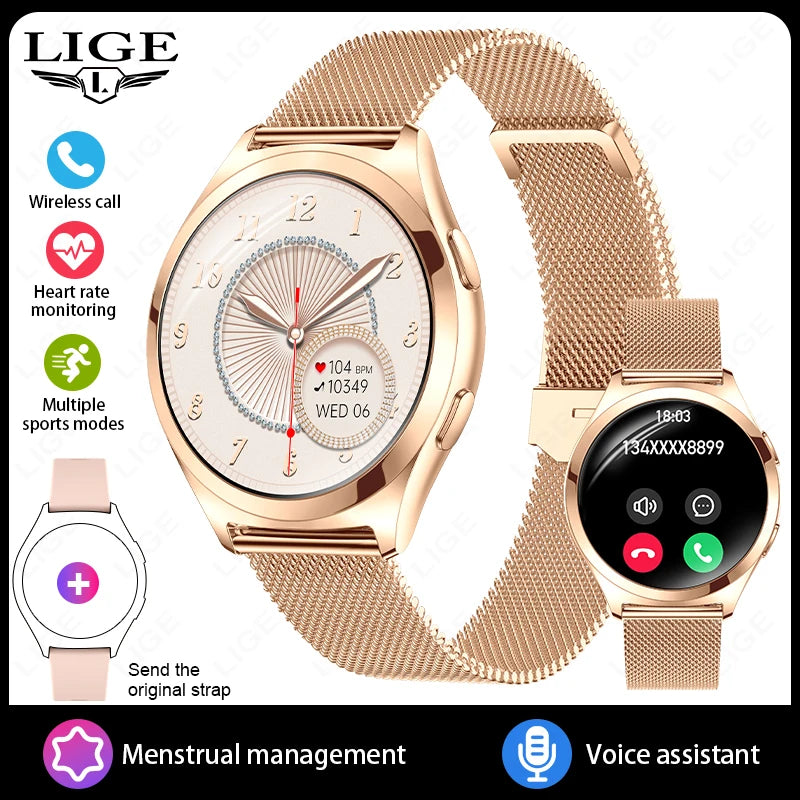 LIGE Women’s Smartwatch – 1.27” AMOLED HD Screen Bluetooth Call Watch