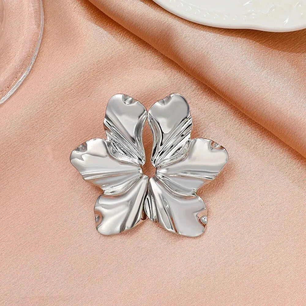 Big Metal Flower Earrings – Gold & Silver Irregular Women’s Jewelry