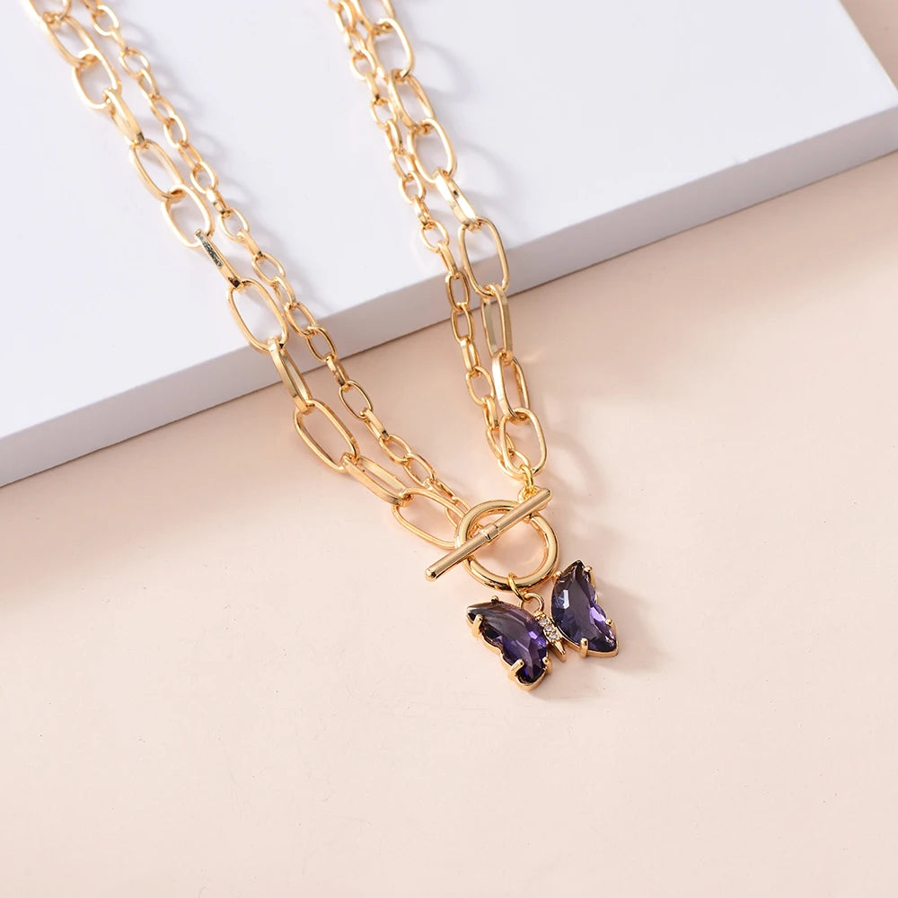 Multilayer Butterfly Necklace – Women’s Gold Stainless Steel Choker