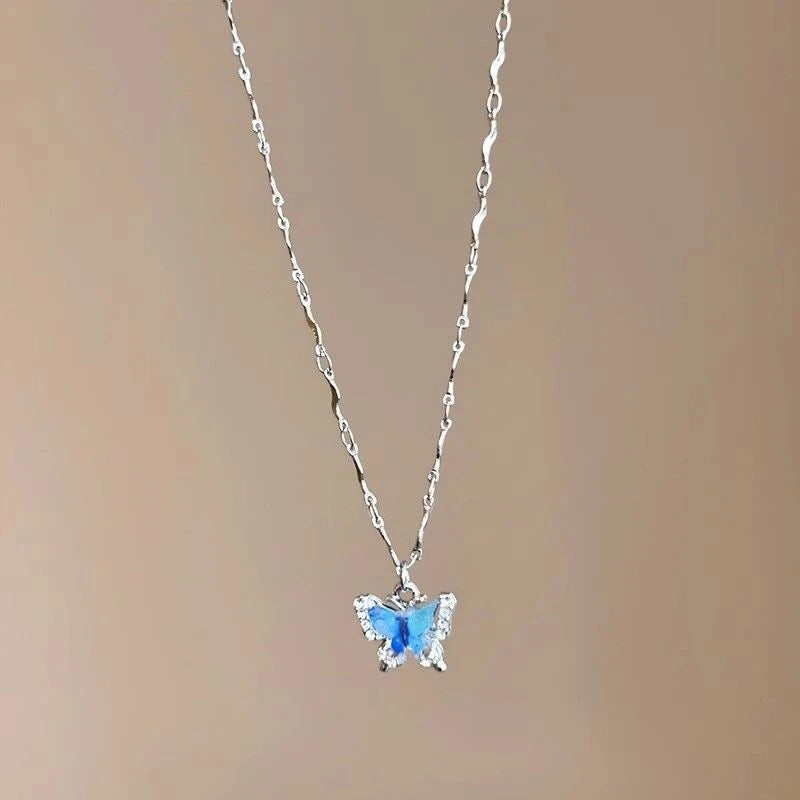 Romantic Blue Crystal Butterfly Necklace – Women’s Zircon Choker Jewelry