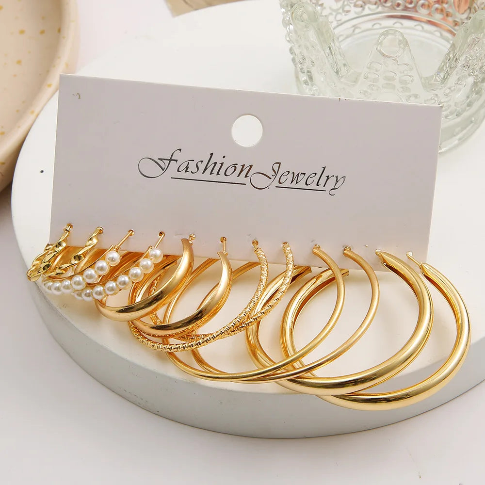 Geometric Stud Earrings Set – Exaggerated Women’s Fashion Jewelry