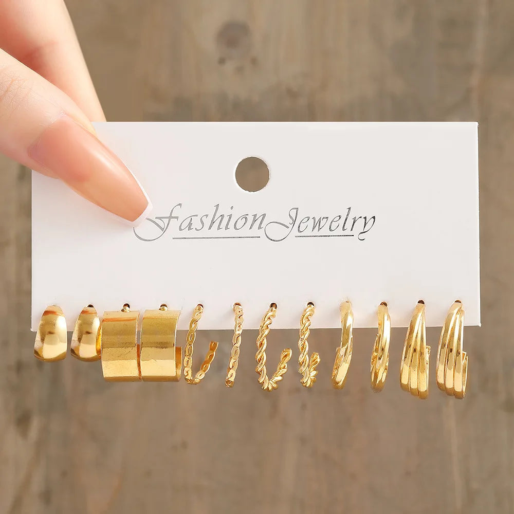 Geometric Stud Earrings Set – Exaggerated Women’s Fashion Jewelry