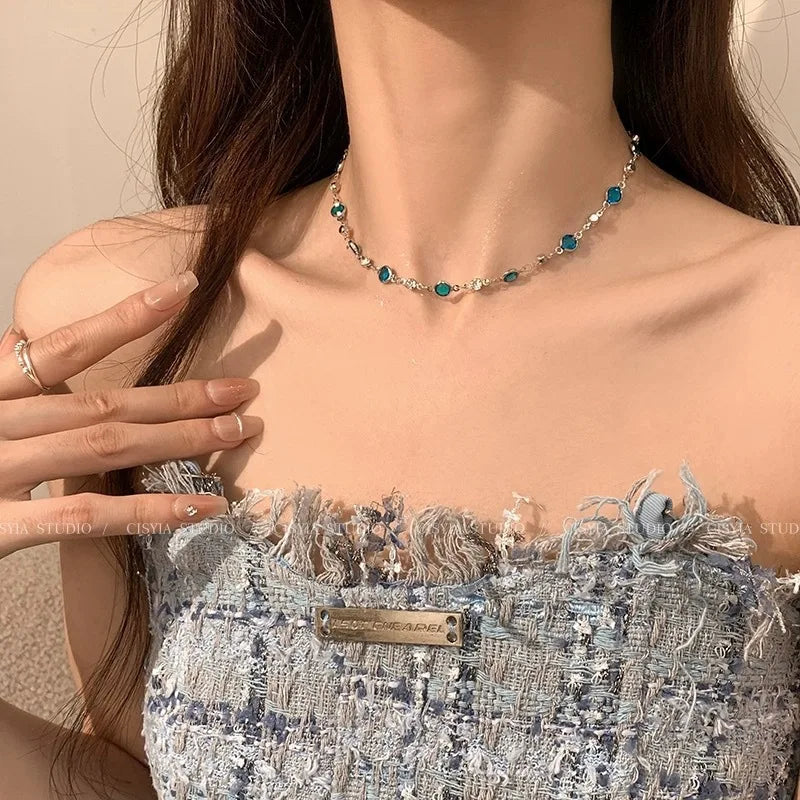 Romantic Blue Crystal Butterfly Necklace – Women’s Zircon Choker Jewelry