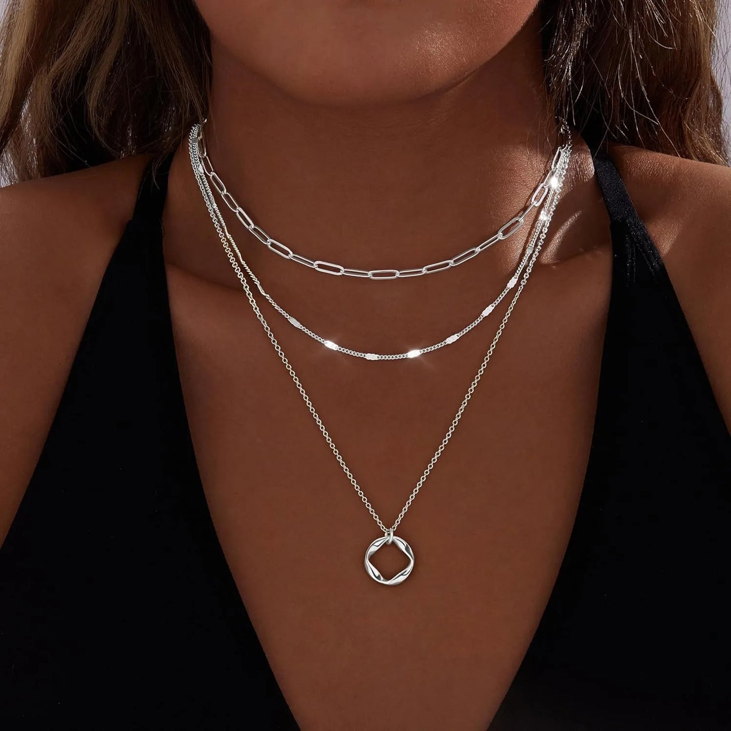 Layered Gold Necklace Set – Women’s 14K Plated Paperclip Chain Jewelry