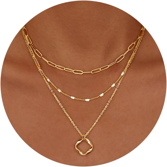 Layered Gold Necklace Set – Women’s 14K Plated Paperclip Chain Jewelry