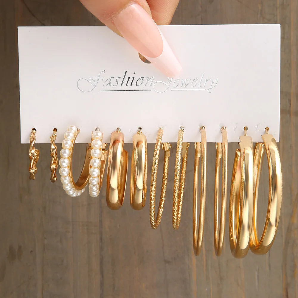 Geometric Stud Earrings Set – Exaggerated Women’s Fashion Jewelry