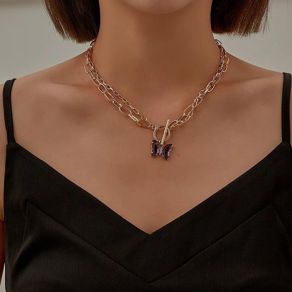 Multilayer Butterfly Necklace – Women’s Gold Stainless Steel Choker