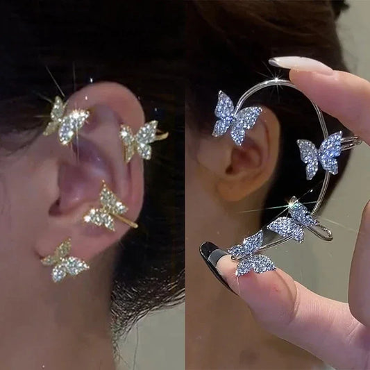 Butterfly Zircon Ear Cuff – Silver Plated Clip Earrings for Women