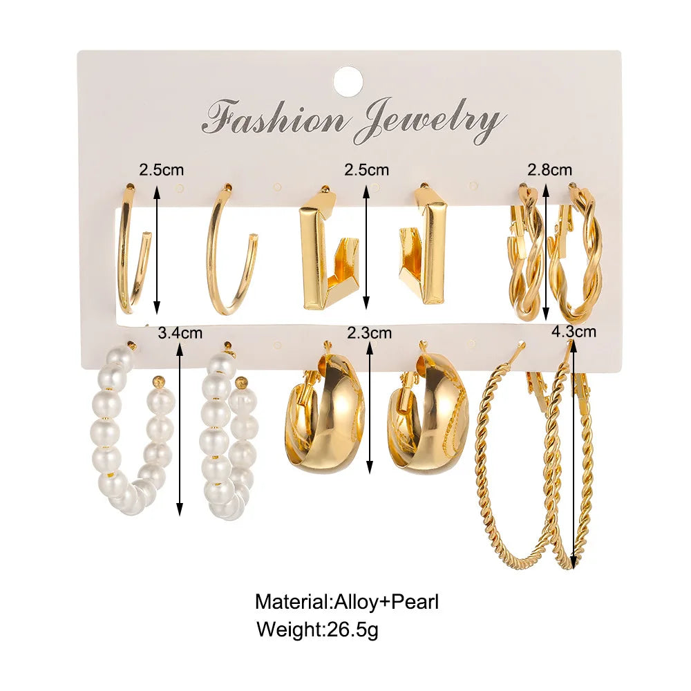 Geometric Stud Earrings Set – Exaggerated Women’s Fashion Jewelry