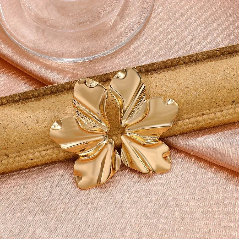 Big Metal Flower Earrings – Gold & Silver Irregular Women’s Jewelry