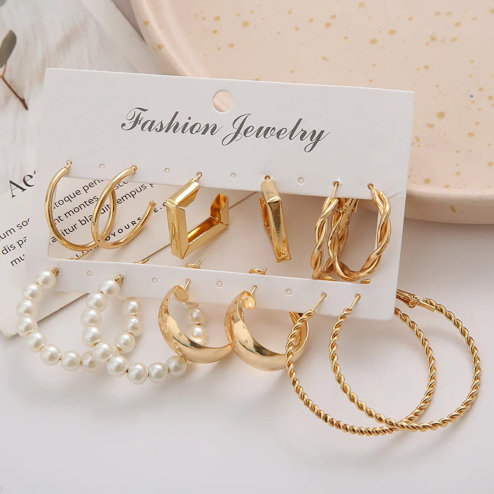 Geometric Stud Earrings Set – Exaggerated Women’s Fashion Jewelry