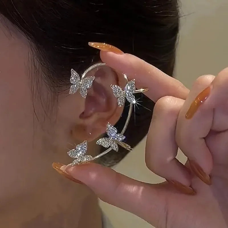 Butterfly Zircon Ear Cuff – Silver Plated Clip Earrings for Women