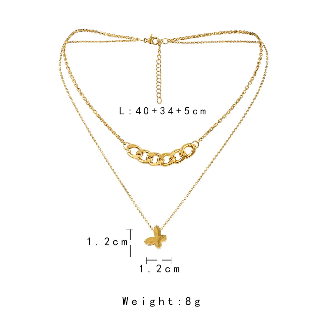 Multilayer Butterfly Necklace – Women’s Gold Stainless Steel Choker