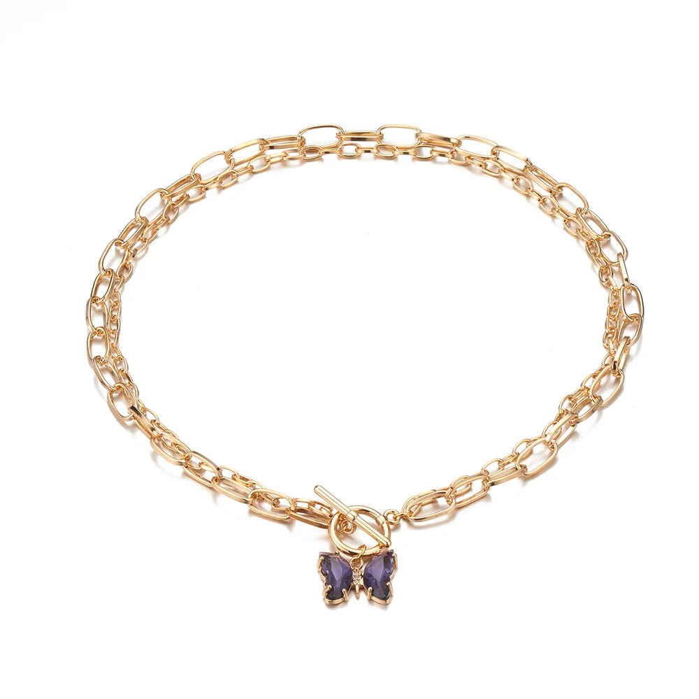 Multilayer Butterfly Necklace – Women’s Gold Stainless Steel Choker