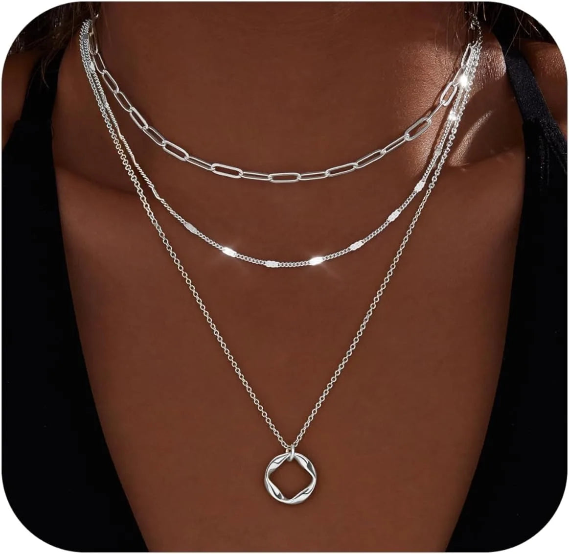 Layered Gold Necklace Set – Women’s 14K Plated Paperclip Chain Jewelry