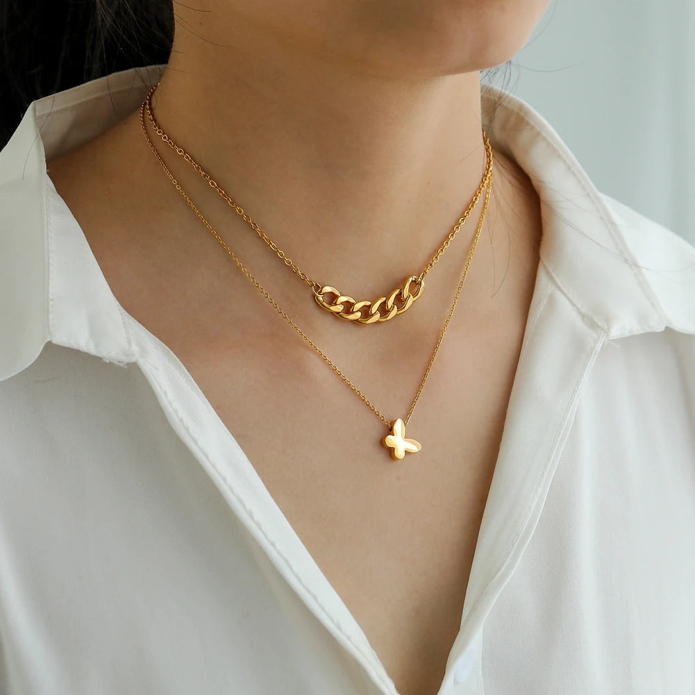 Multilayer Butterfly Necklace – Women’s Gold Stainless Steel Choker