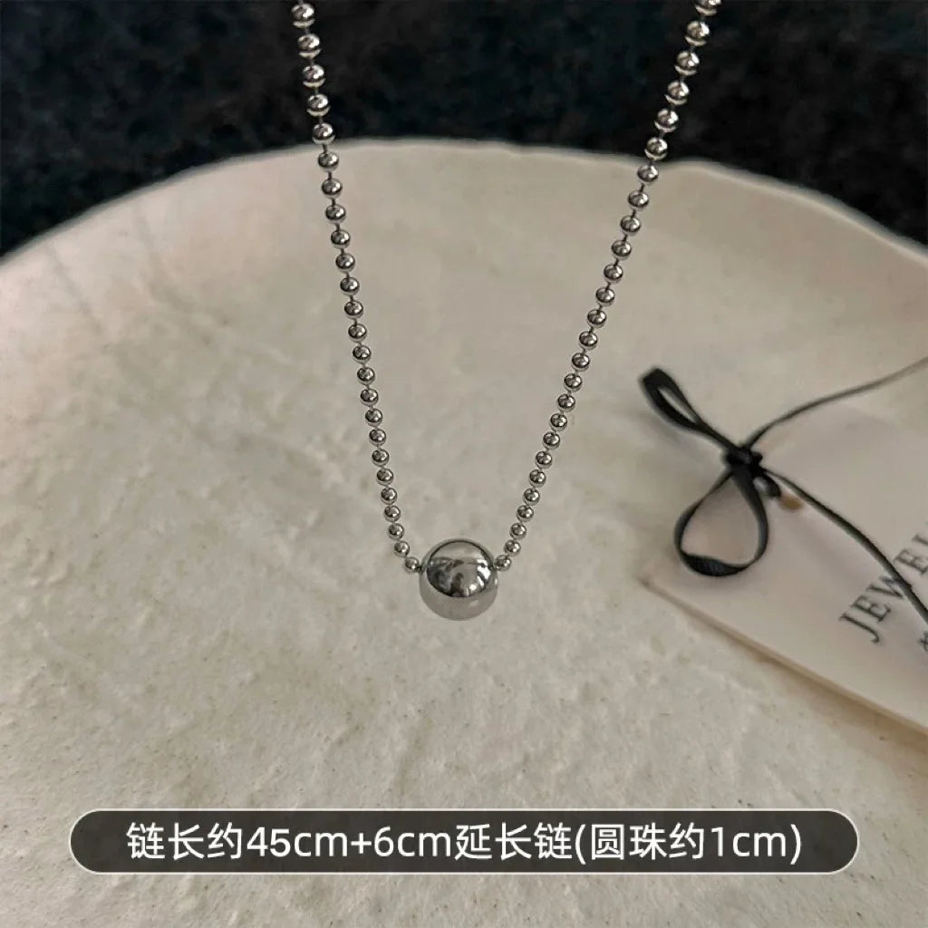 Silver Beaded Ball Pendant Necklace – Women’s Stainless Steel Layered Choker