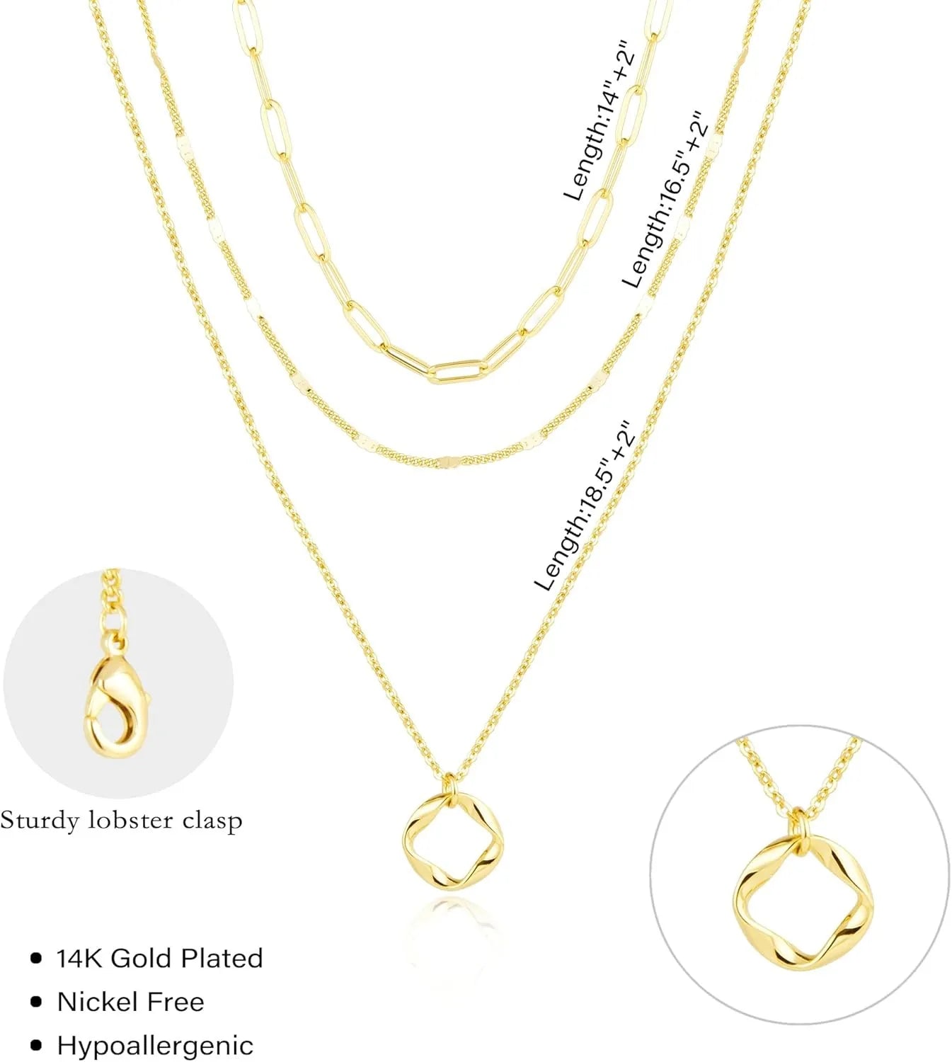 Layered Gold Necklace Set – Women’s 14K Plated Paperclip Chain Jewelry