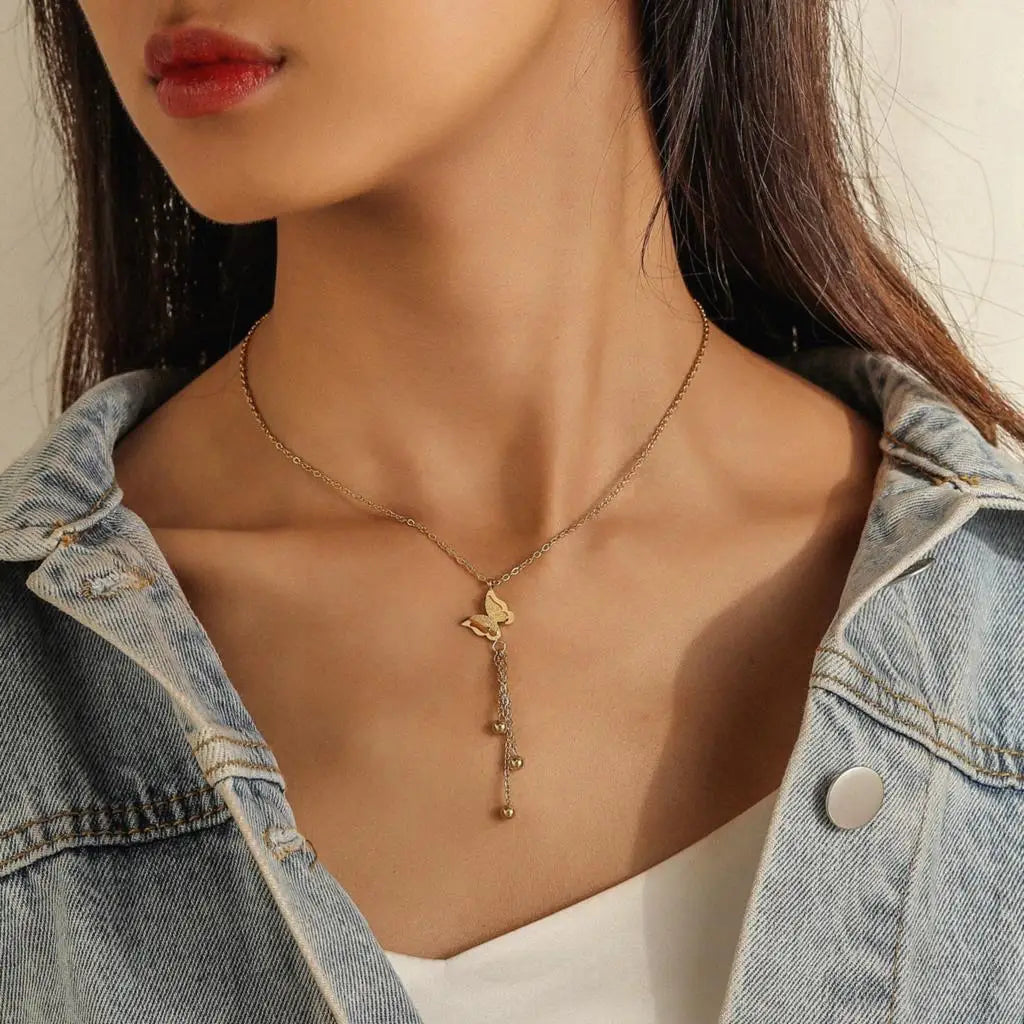Multilayer Butterfly Necklace – Women’s Gold Stainless Steel Choker