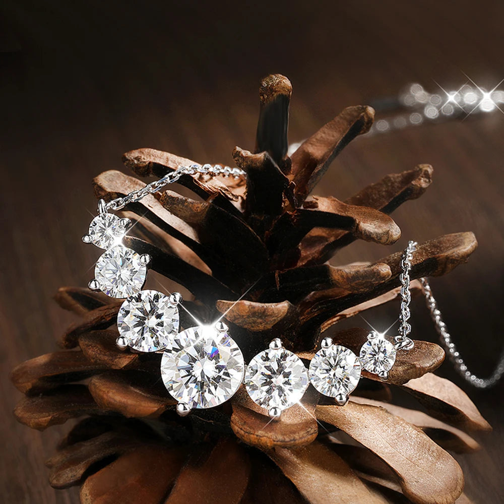 Moissanite Pendant Necklace – 925 Sterling Silver & 18K White Gold
